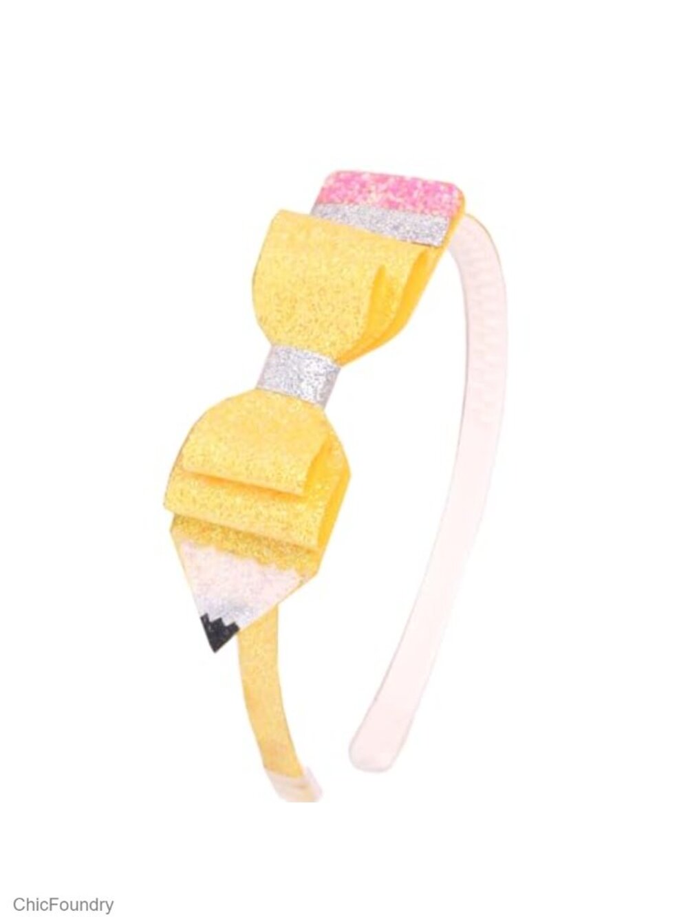 Glitter Pencil Headband Yellow Bow Hair Accessory for Women Girls School Party